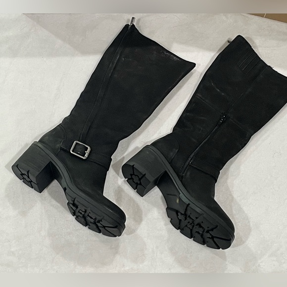 Lucky Brand Scoty Black Leather Moto Double Zip Lug Sole Boots Sz 5.5 BNWOB - Picture 9 of 10